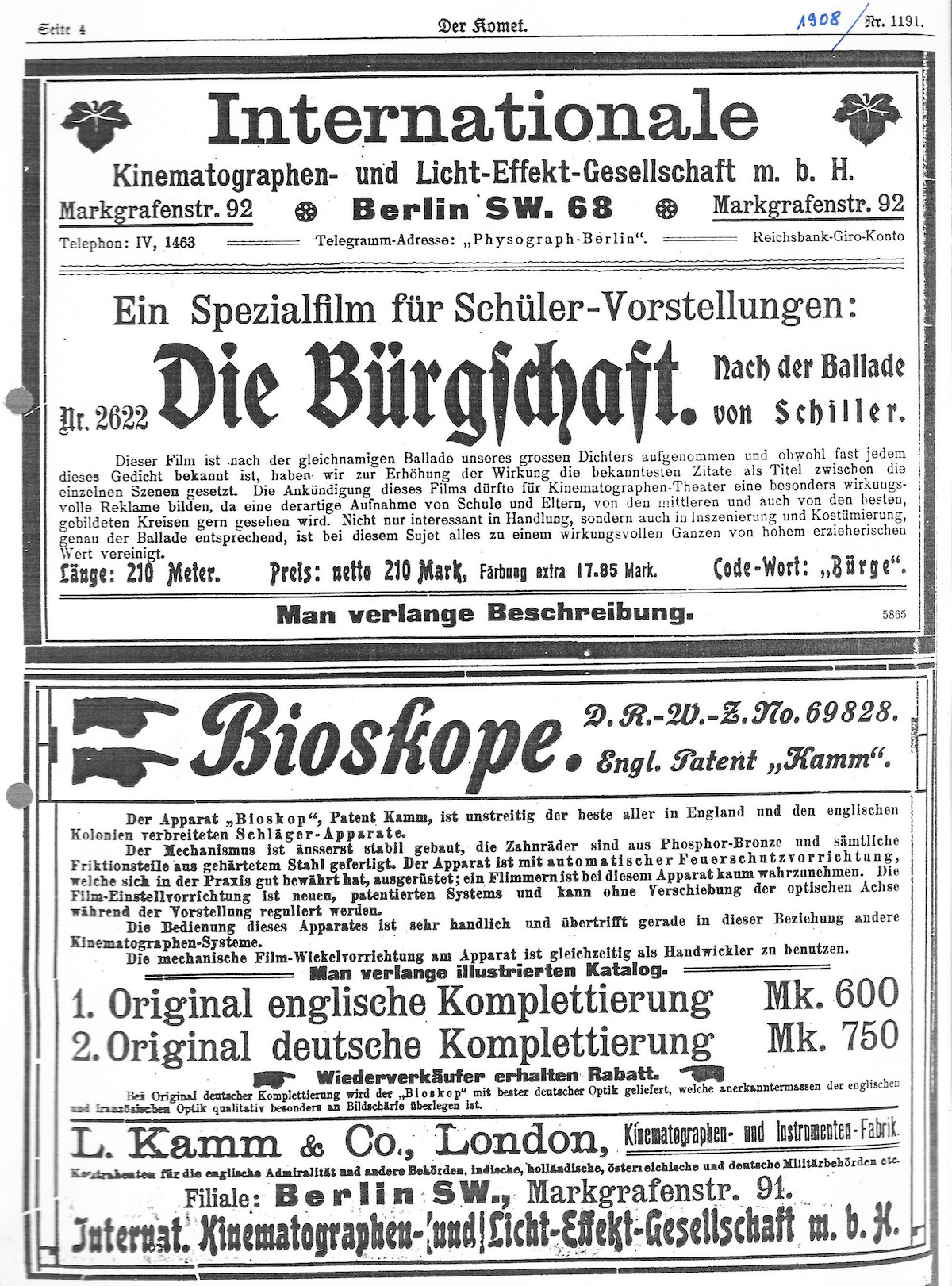 Schaefer Kinder und Jugendfilme Weimarer Republik abb1 Der Komet 1191 1908 Kopie