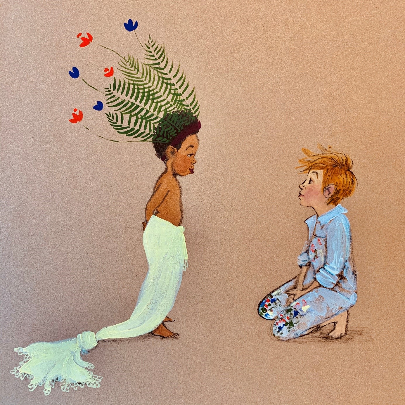 Abbildung 1: „Jessica und Julián“: Loves Illustration zu ihrem Websiteeintrag „On being a white, cishet artist creating outside my experience...“ (Quelle Jessica Love, Verwendung mit ihrer Erlaubnis)